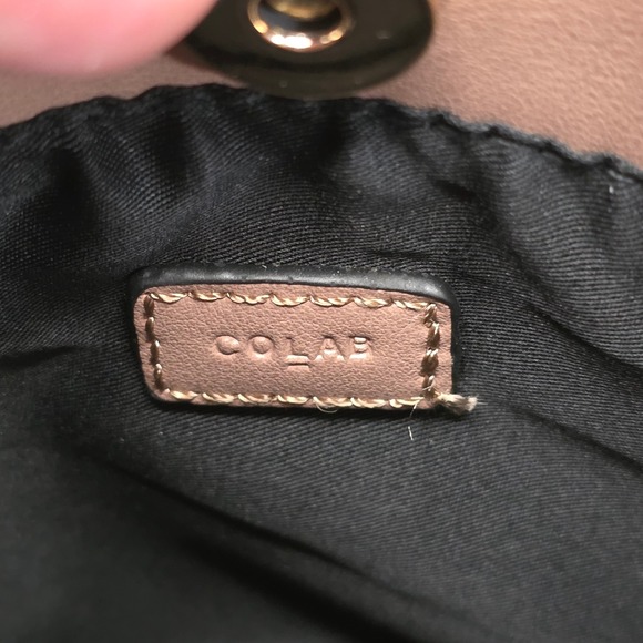 Colab Taupe/Pink Faux Leather Top‎ Handle Bag Gold Ring Handles - Picture 5 of 7